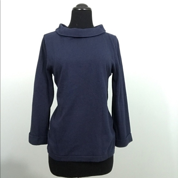 Boden Sweaters - Boden Cashmere Navy Flip Neck Cuff Sleeve Sweater